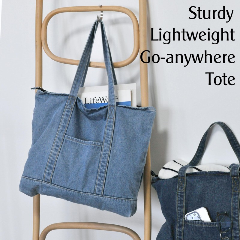 Hoxis Light Weight Soft Denim Tote Unisex Shopper Shoulder Handbag,