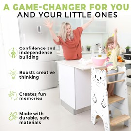 Shandra Toddler Tower Adjustable Stool - Montessori Toddler Kitchen Stool Helper, Toddler Standing Tower, Kids Kitchen Step Stool - Toddler Stool for Kitchen, Learning Tower for Toddlers 1-5 - White