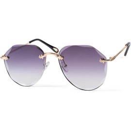 styleBREAKER 09020106 Women's Aviator Sunglasses Frameless with Tinted Lenses in Diamond Cut, Embossed Temples, Polygonal Lenses, Frame gold / glass grey gradient