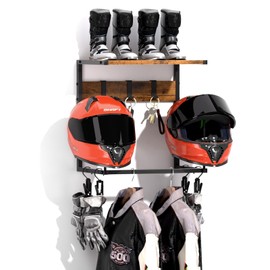 Urban Deco Motorcycle Helmet Holder Wall Mount, Helmet Rack with 2 Hat Stands, Helmet Stand for Display Wall Mount, Motorcycle Accessories Gear Storage for Men, Small