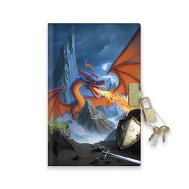 Sixstore A6 Undated Boys Top Secret Diary with Ribbon Divider, Padlock and Key, 15 x 11cm, Kids Notebook for Boys, Dragon