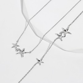 Meissa Starfish Necklace 925 Sterling Silver Ocean Sea Life Pendant Necklace Sea Star Animal Necklace Hawaiian Beach Jewelry Womens Necklace for Traveling Birthday, Silver