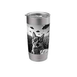 Funny Cat Selfie UFO Hovering Alien Tabby Cat Lovers UFOs Stainless Steel Insulated Tumbler