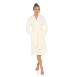 Womens Luxury Teddy Bear Fleece Long Cardigan Robe + Belt Ladies Dressing Gown Cream XL/UK 20-22