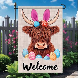 BlissYard Welcome Cow Garden Flag Spring Easter Garden Flag Happy Easter Decorations 12×18 Inch Double Sided Small Flag For Outside Outdoor Farmhouse Spring Decor Yard Flag