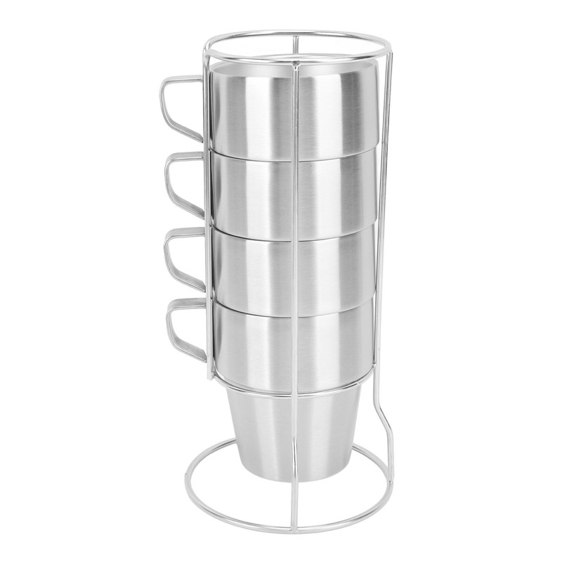 300ml Stackable Coffee Cups with Stand Stainless Steel Double Layer