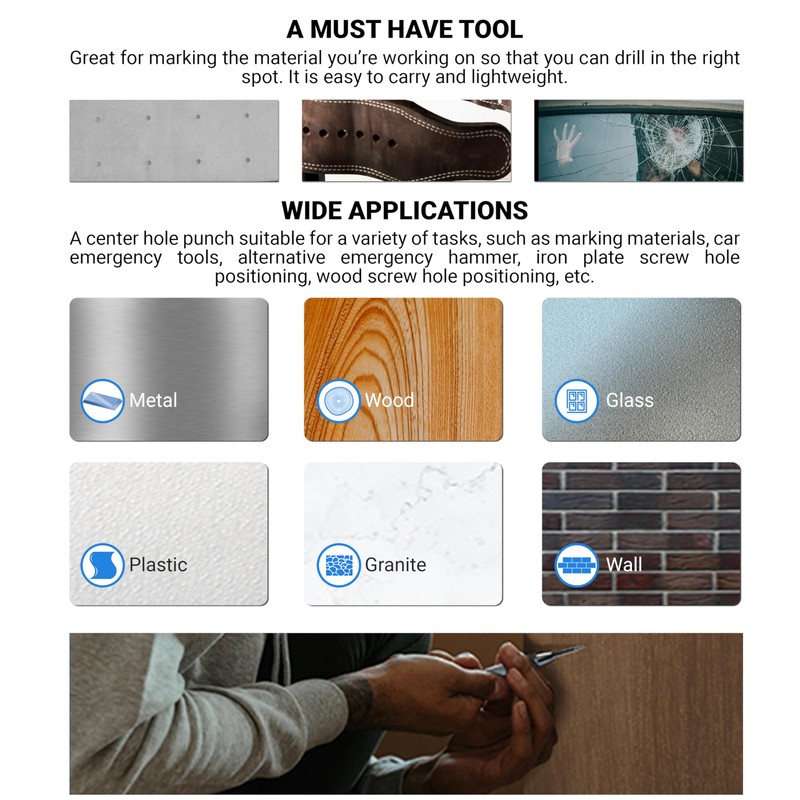 Rok Hardware 5-1/8" Automatic Spring Loaded Steel Center Hole Punch