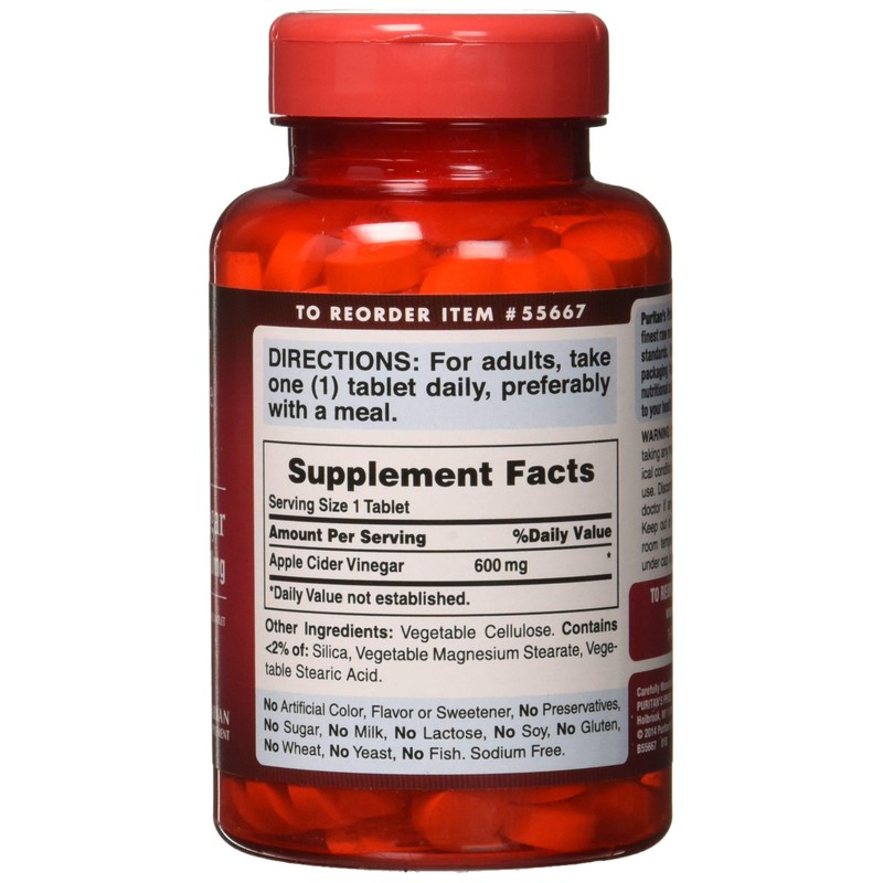 Puritan's Pride Apple Cider Vinegar 600 mg, Vegetarian Dietary Supplement,