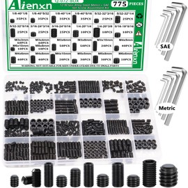 Aienxn 775PCS Metric +SAE Set Screw Assortment Kit, Hex Socket Head Cup Point Set Screws 12.9 Class Alloy Steel Grub Screw, Internal Hex Drive Cup-Point Screw (M3-M8, 1/8"-40 to 5/16"-18)