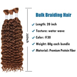 Water Wave Bulk Braiding Hair Protein Fiber For Braiding Hair No Weft Curly Bundles 180g (1 Pack—2 Bundles) Boho Braids Wet and Wavy Hair Extensions(24 Inch, 30#)