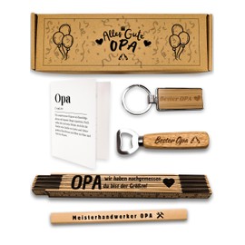Grandpa Gift Set (Bottle Opener, Ruler, Pencil & Keychain) Gifts for Grandfathers, Birthday Gift for Men, Grandpa Gifts