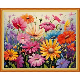 Dimxvean Stamped Cross Stitch Kits,Cross Stitch Kits for Adults Beginners,Embroidery Kits Full Range of Cross Stitch Stamped Kits Needlepoint Kits Cross Stitch Patterns-Colorful Flowers 16x20 inch