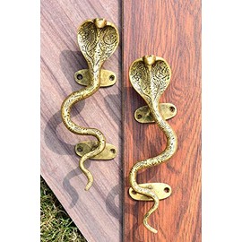 IndianShelf Handmade 1 Pair Cobra Vintage Golden Brass Door Handles Cabinet Pulls for Kitchen