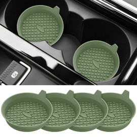 ME.FAN Car Coasters [4 Pack] Silicone Car Cup Coasters/Cup Mats - Universal Non-Slip Recessed Car Interior Accessories - Car Cup Holder Insert Coasters Olive Green