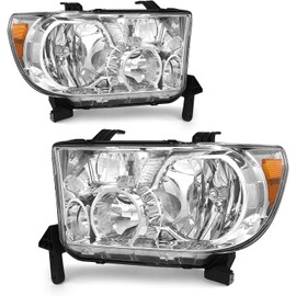 ROADEAL Headlights Assembly for 2007-2013 Toyota Tundra (Fit headlight models w/o level adjuster) /2008-2017 Toyota Sequoia Headlamps 2012-2014 Models Without Headlight Washer