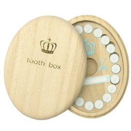 Premium Milk Teeth Case [Made of High Quality Paulownia Natural Wood] / With Acrylic Plate for Writing Out Date and Name (Crown)