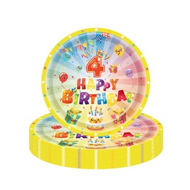 16Pcs 4th Birthday Paper Plates 9",Colourful 4th Birthday Tableware Party Plate Disposable,Happy 4th Birthday Table Decorations Plate Luncheon Plate for Girls,Boys,Kids 4th Birthday Party Decoration