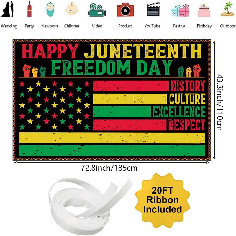 Juneteenth Decorations Happy Juneteenth Backdrop Banner - Juneteenth Freedom Day
