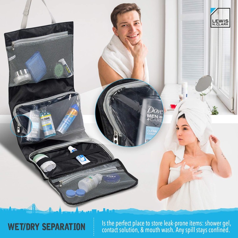 Lewis N. Clark Hanging Toiletry Bag for Travel Accessories, Shampoo,