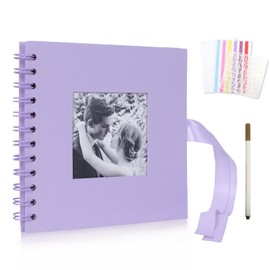RECUTMS 6x6 Inch Couple Scrapbook with Pack of 1 Marker Pens DIY Custom Photos Book Use Scrapbooks Albums Photo Pocket Silk Ribbon Graduation Scrap Books for Mark Gift (Pink Purple)