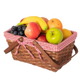 Double Handle Woodchip Basket with Red Liner - Perfect as Toy Organizer, Storing Fresh Fruits or Safeguarding Your Must-Have Beach Essentials for Unforgettable Holidays or Picnic Parties