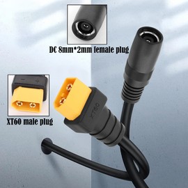 GINTOOYUN 2 PCS DC8020 to XT60 Power Cable 14AWG DC8mmx2.0mm Female to XT60 Male Power Cord for Solar Panel, Portable Charging Station,etc(59Inch)