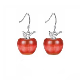 Uloveido Red Drop Wedding Anniversary Apple Fruit Earrings Studs with Ruby Color Stone for Her Women YL007-E