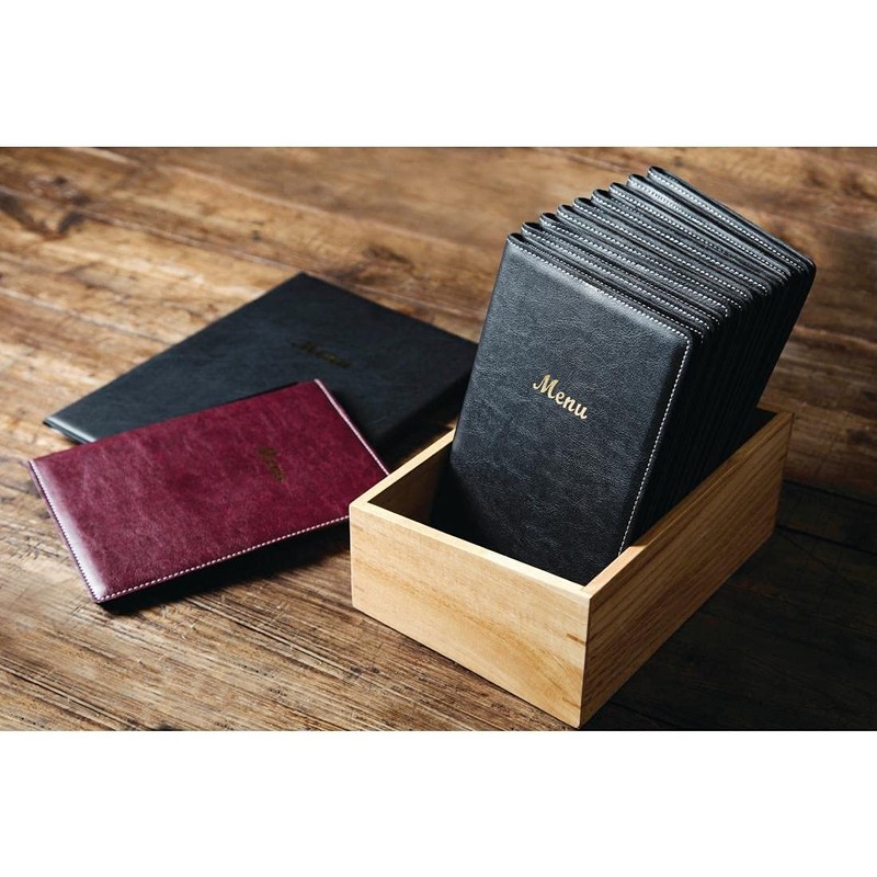 Olympia Leatherette Style 4-Page Menu Cover, Black A4