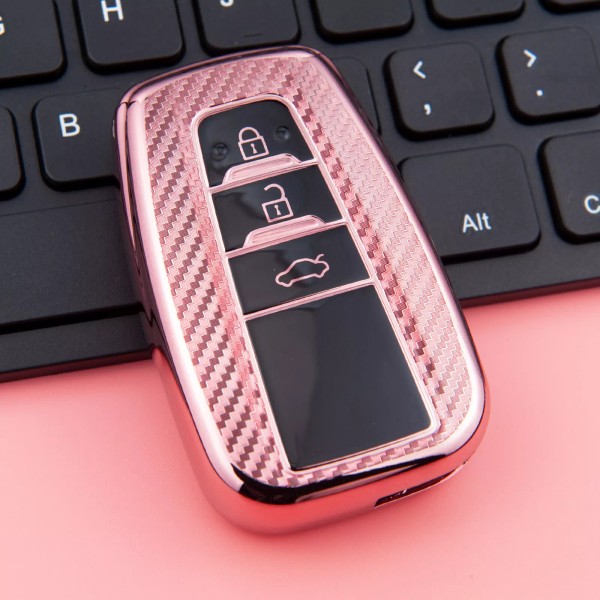 Unbranded Pink TPU Carbon Fiber 3 Button Car Smart Key