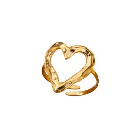 Chunky Gold Heart Statement Ring for Women Silver Big Hollow Heart Statement Ring Minimalist Open Adjustable Big Heart Ring Trendy Jewelry Gift for Women (Gold)