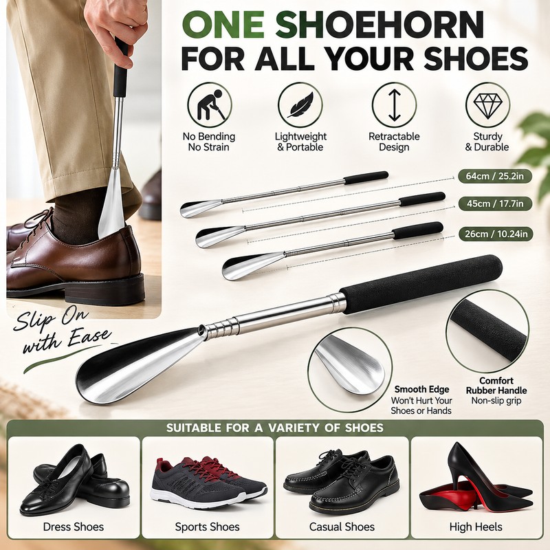 Retractable Stainless Steel Shoe Horn for Easy Shoe Wearing –