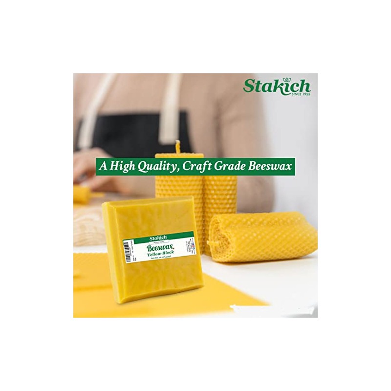 Stakich Yellow Beeswax Block - Natural, Triple Filtered - 1