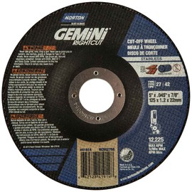 Norton 66252841914 5X.045x7/8 in. Gemini RightCut INOX/SS AO Right Angle Cut-Off Wheels, Type 27/42, 24 Grit, 25 Pack
