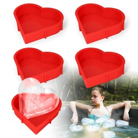 4 Pack Reusable Silicone Ice Block Mold 6lbs Extra Large for Cold Plunge Tubs & Ice Baths, Freezer Safe Giant Ice Cube Trays, Water Chiller Accessories for Athletes Coolers (Heart)