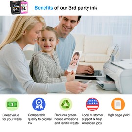 Cartlee Remanufactured Ink Cartridge Replacement for HP 64 XL 64XL for Envy Photo 6252 6255 6258 7158 7120 7155 7164 7800 7855 7858 7864 Inkjet Pack Printers Combo 1 Black, 1 Color