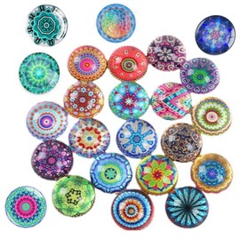 FTXanty Pack of 24 Fridge Magnets Decorative Colourful Photo Magnets Round 30 mm Glass Cabochons Glass Magnets Mandala Pattern 3D Magnets for Fridge Magnetic Board Whiteboard Pin Board Crafts