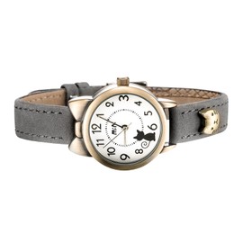 DREAMING Q&P Damen Analog Quarz Uhr mit Grau Echtleder Armband Katze Design MW234B