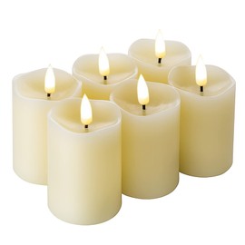 Girimax Ivory Real Wax Flameless Votive Candles with Timer, 2x3 inch Flickering LED Pillar Candles Battery Operated Set of 6