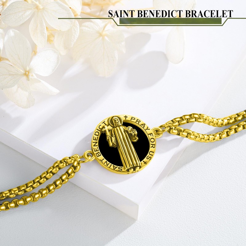 Vavacoy Black Onxy Saint Benedict Bracelet for Men Women 925