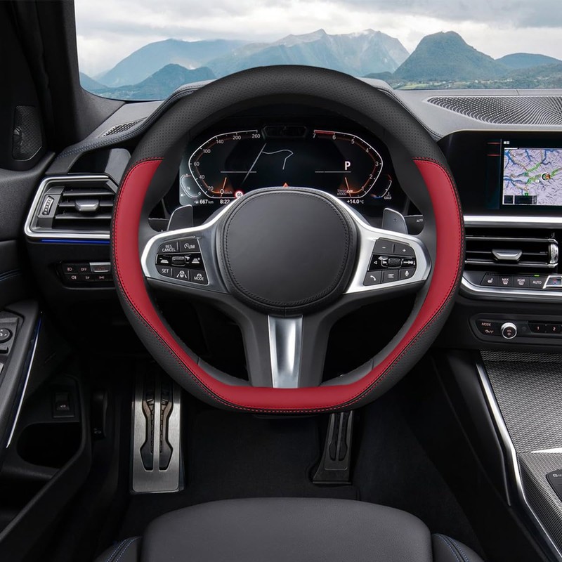 Adunsiaoto Universal Steering Wheel Cover, Nappa Leather Perforated Spliced Car
