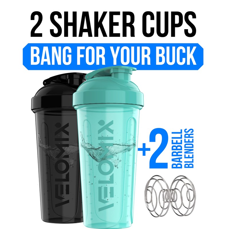 VELOMIX -2 Pack- 28 oz Protein Shaker Bottles for Protein