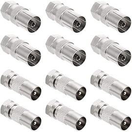12Pcs F Plug Male to Coax Socket Female Adaptor Male and Female TV Aerial Coaxial Cable F-Connectors Adaptor, Satellite F Type Screw Connector (Silver)