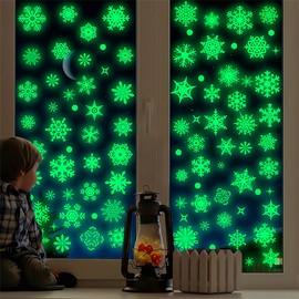 Tivleed Window Stickers, Christmas Window Stickers, Christmas Decorations, 9PCS Glow in The Dark Snowflake Static Clings, Reusable Xmas Window Decals
