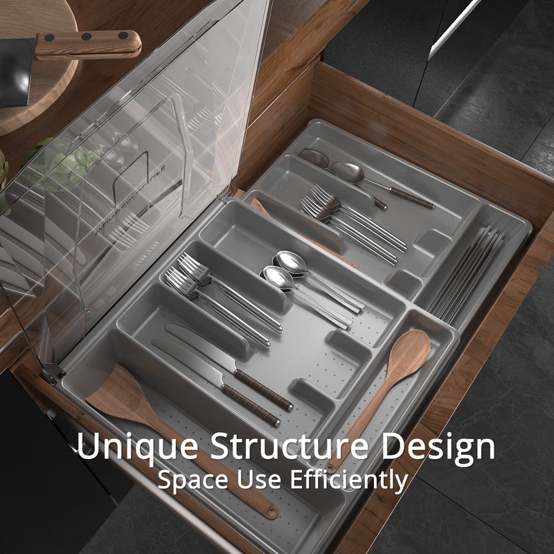 Kurberson Double Layer Silverware Organizer with Lid, Utensil Holder with