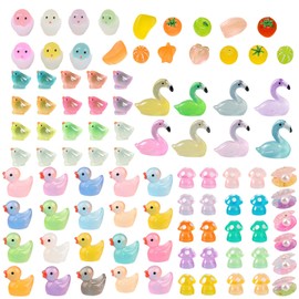 Pddenality 86 Pcs Mini Animals, Animals Mixed Tiny Animals, Glow In The Dark Ducks Mini Figures, Micro Landscape Decoration Accessories Decor for Aquarium Dollhouse Garden