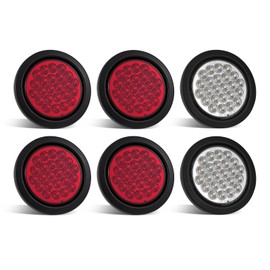 PVerandio 6Pcs 4 Inch Round LED Trailer Tail Lights 24 LED Red Stop Turn Tail Lights Brake Trailer Lights White Backup Reverse Lights w/ 3-Prong Wire Pigtails for Trucks IP67 Waterproof 12V