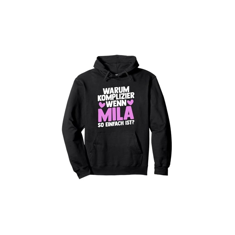 First name Mila pullover hoodie, black