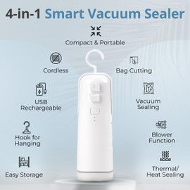 4-in-1 Handheld Vacuum Sealer for Food - USB/Battery Powered Non-Clogging Compact Vacuum Sealer for Food - Portable, Space-Saving Food Storage Solution for Sous Vide, Meal Prep, Travel & Camping