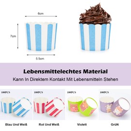 IVEOPPE Pack of 50 Muffin Cases Paper Ccupcake, Mini Muffins Decorative Blue and White Stripes Paper Muffin Mould for Dessert Wedding Children Birthday Party Family Celebrations