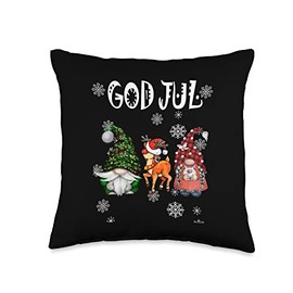 Scandinavian God Jul Christmas Present Ideas God Jul Elf Scandinavian Swedish Christmas Reindeer Gnomes Throw Pillow, 16x16, Multicolor
